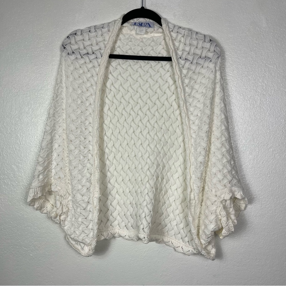 BFA CLASSICS white ivory knit crochet shawl kimono one size fits most
